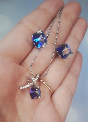 Красивий комплект xuping з кристалами swarovski 💎 сережки, підвіски та ланцюжок
