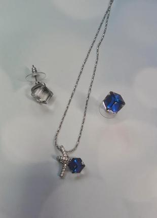 Красивий комплект xuping з кристалами swarovski 💎 сережки, підвіски та ланцюжок10 фото