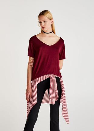 Футболка темно-червона однотонна pull & bear