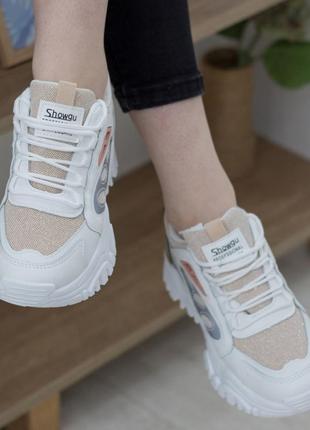 Белые женские кроссовки спортивные сетка  весенние/летние/осенние - женская обувь 20212 фото