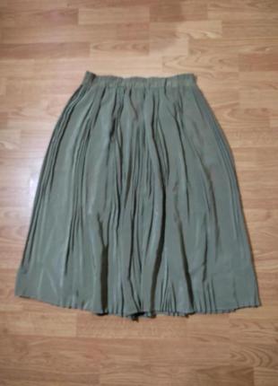 Юбка миди плиссе  хаки  олива м