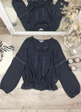 Фірмова мила шифонова блуза з рюшем і широкими рукавами new look