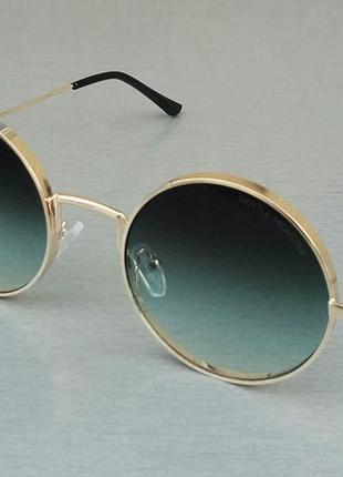 Брендові окуляри жіночі сонцезахисні круглі бірюзовий синьо градієнт в золотому металі