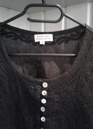 Дизайнерская блуза туника индия с вышивкой ручной работы черная 100% хлопок р s