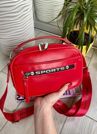 Жіноча сумка з ручкою, на блискавки через плече червона спортивна - жіночі сумки 20211 фото