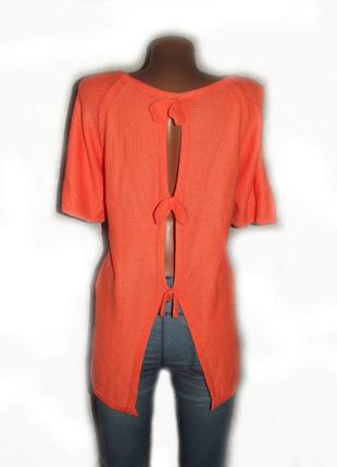 Стильный свитшот неоновый оранжевый с бантиками, машинная вязка3 фото