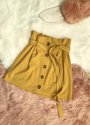 Горчичная мини юбка на пуговицах primark с поясом