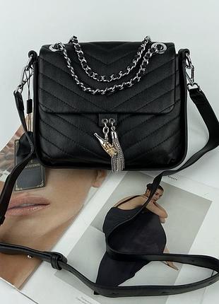 Женская кожаная сумка на через плечо polina & eiterou жіноча шкіряна сумка чорна