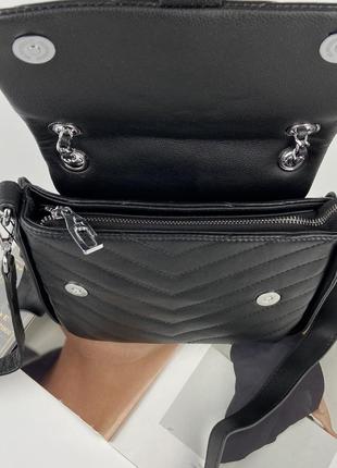 Женская кожаная сумка на через плечо polina & eiterou жіноча шкіряна сумка чорна9 фото