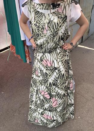 Платье в пол сарафан тропический принтовое платье