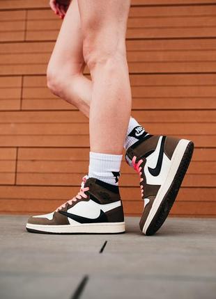 Air jordan 1 hi og & travis scott высокие женские коричневые кроссовки унисекс найк коричневі жіночі кросівки