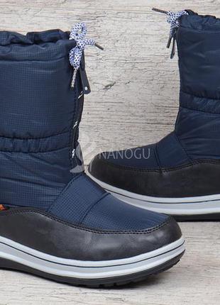 Термо дутики жіночі чоботи зимові темно-сині winter wave розпродаж2 фото