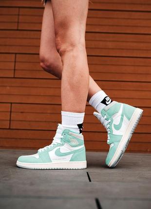 Nike air jordan 1 turbo green мятные нежные высокие женские кроссовки найк високі жіночі кросівки бірюзові