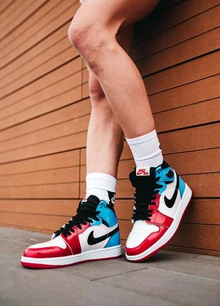 Nike air jordan 1 hi og fearless высокие лакированные женские кроссовки найк красные/синие жіночі високі кросівки червоні/сині3 фото