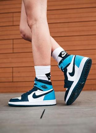 Nike jordan 1 retro "obsidian" синие высокие женские кроссовки найк жіночі високі сині кросівки тренд