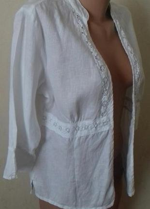 Льняная белая блуза-кардиган