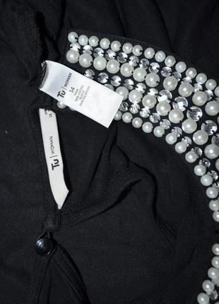 Ошатна чорна блузка з шифоновими рукавами і комірцем з перлів8 фото