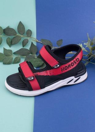 Стильні чорні червоні босоніжки чоловічі сандалі сахабы з текстилю на липучці