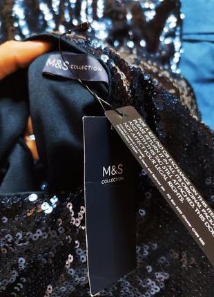 Marks spencer платье синее с пайетками длинный рукав миди новое по фигуре вырез на спине8 фото