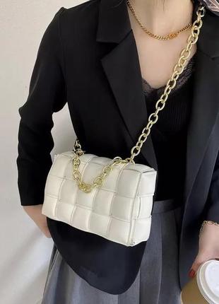 Жіноча сумочка ланцюжок через плече, плетена сумка,крос-боді,біла