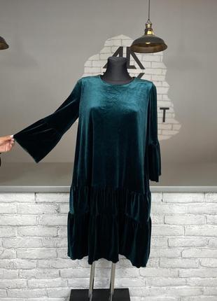 Смарагдове велюрове плаття льоля темно  зелёное платье льоя1 фото