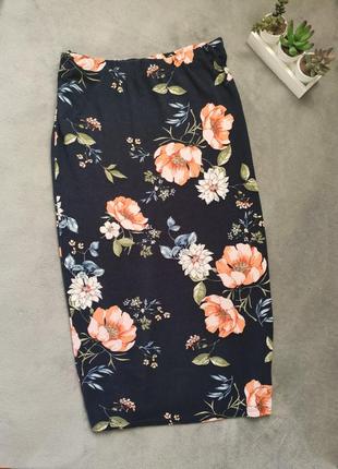 Трикотажная юбка синяя принт цветы dorothy perkins