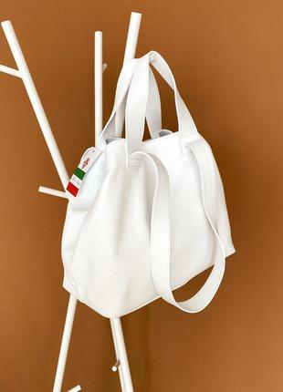 Итальянская белая кожаная сумка-шоппер трансформер с двумя ручками, италия2 фото