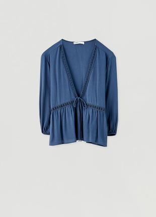 Блуза накидка синяя на завязке pull & bear2 фото