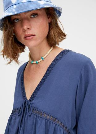Блуза накидка синяя на завязке pull & bear4 фото