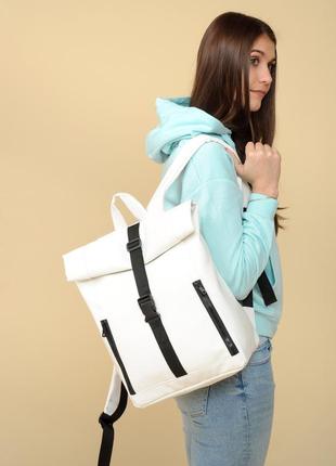 Белый городской рюкзак из кожзама, стильный для путешествий4 фото