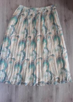 Спідниця міді плісе св. беж з принтом,розмір 46