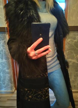 Еврозима - демисезонное пальто шикарный воротник мех енот м-л