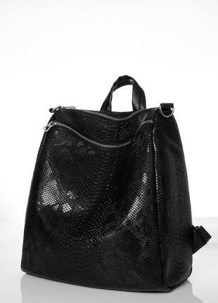 Женский мега трендовый черный рюкзак-сумка для бумаг с змеинным принтом  формата а4/ноутбука7 фото