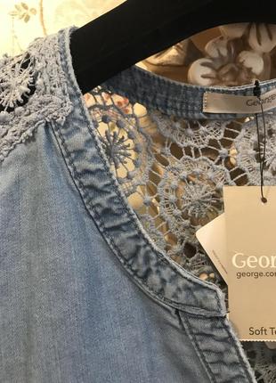 Супер блуза у джинсовому стилі з мереживом george 40/l/486 фото