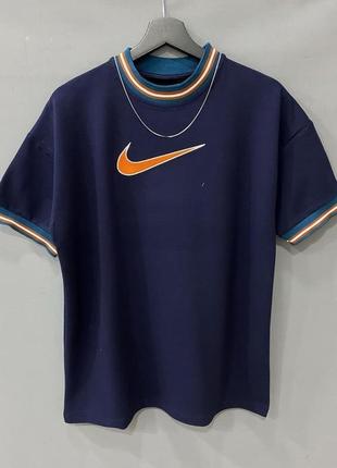Футболка мужская оверсайз с принтом nike синяя турция / футболка-поло с надписью найк турречина