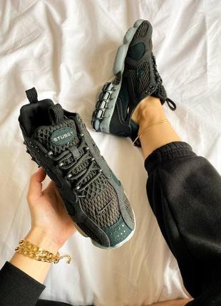 Мужские кроссовки stussy nike air zoom spiridon caged 2 black cool grey,стусси найк аир зум спиридон кагед чёрный с зелёным