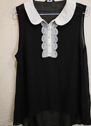 Шифонова блуза без рукава, мереживо фестони ретро стиль