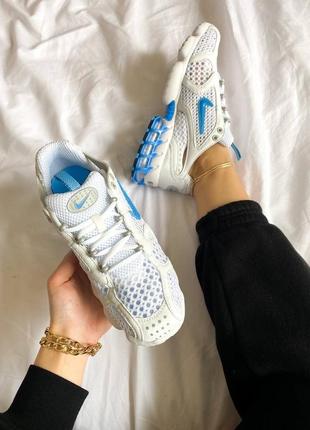 Чоловічі кросівки stussy nike air zoom spiridon caged 2 white university blue,стусси найк аїр зум спиридон кагед білий з синім шнурівка