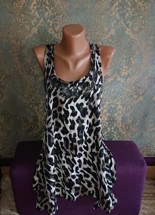 Красивая легкая летняя майка туника леопардовый рисунок вышивка select р.м/l2 фото