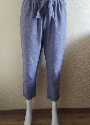 Льняные голубые брюки zara р-р s-m