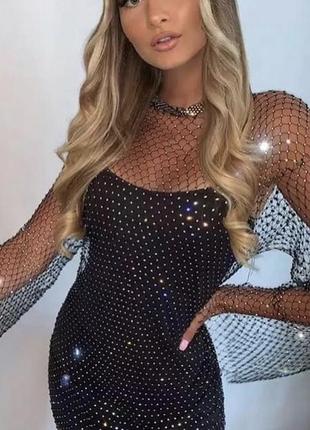 Роскошное платье сетка сеточка платье стразы xs s m