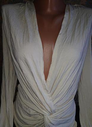 Кремовая кофта asos с узлом на запах блуза блузка блузочка р.м/l лонгслив4 фото