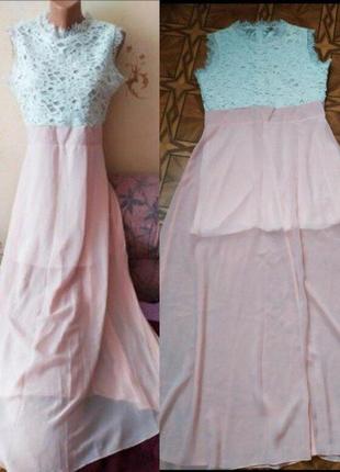 Роскошное нежное шифоновое платье с ажурной вышивкой.4 фото