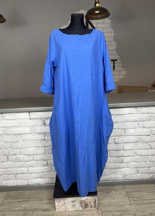 Котонове синє плаття з кишенями котоновое синє плаття з кишенями