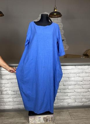 Котонове синє плаття з карманами котоновое  синее платье с карманами6 фото