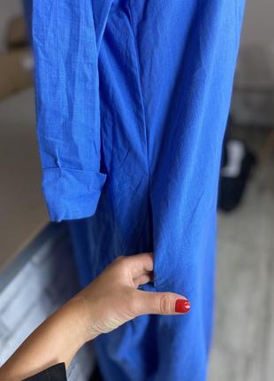 Котонове синє плаття з карманами котоновое  синее платье с карманами3 фото