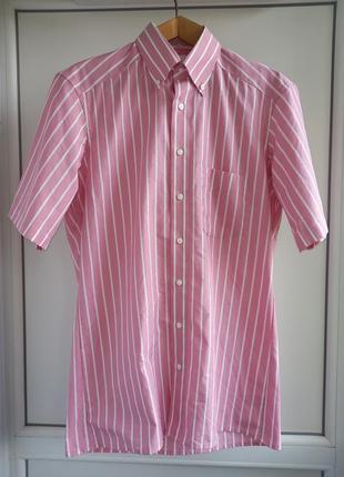 Olymp. рубашка розовая в полоску с коротким рукавом