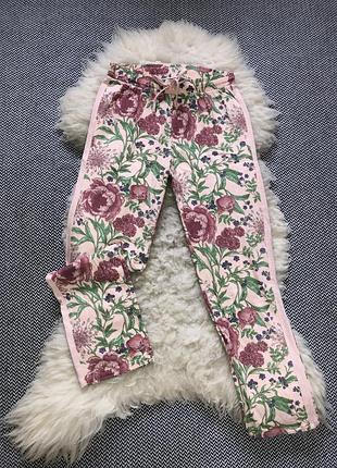 Домашние пижамные натуральные штаны хлопок цветочный принт