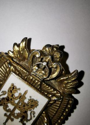 Крупная винтажная геральдическая брошь герб львы корона орден эмаль эмалевая винтаж4 фото
