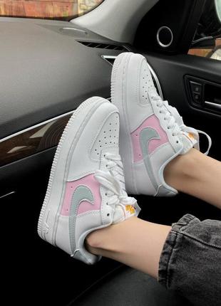 Nike air force 1 white/pink/grey шикарные женские кроссовки найк3 фото